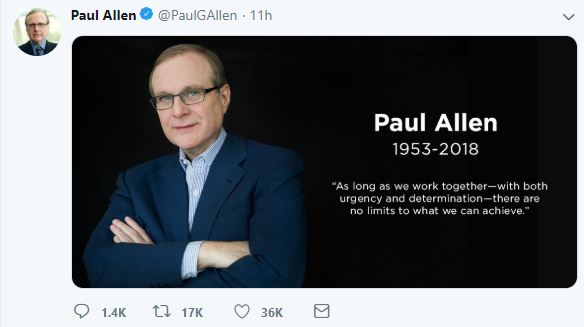 艾倫家人發表保羅艾倫逝世聲明。